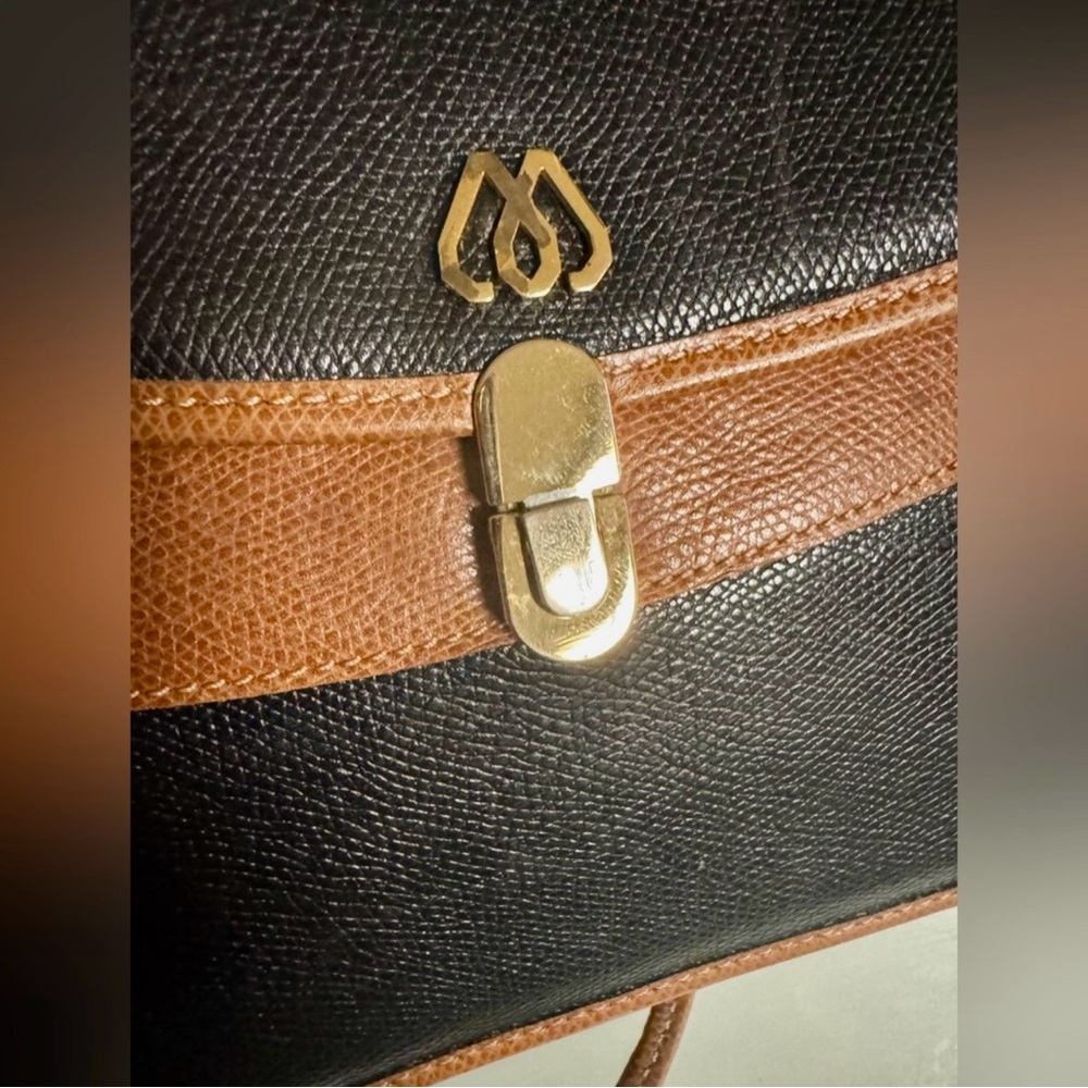 Authentic Vintage Morabito Paris Leather Crossbody Bag, Black/Tan